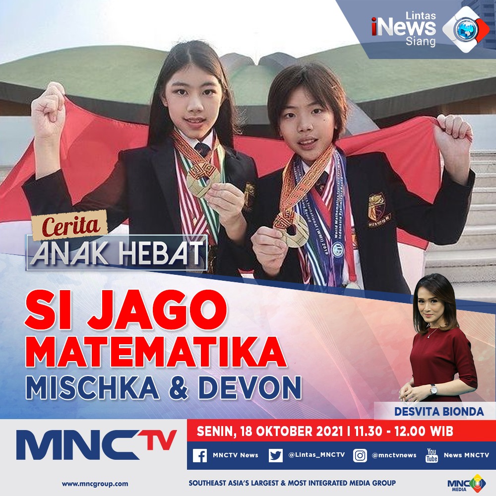 Saksikan Lintas iNews Siang, Cerita Anak Hebat 'Si Jago Matematika Mischka dan Devon' Senin, 18 Oktober 2021 pukul 11.30-12.00 WIB hanya di MNC TV!

#MNCTV #MNCTVNews #LintasiNewsSiang #CeritaAnakHebat #JagoMatematika