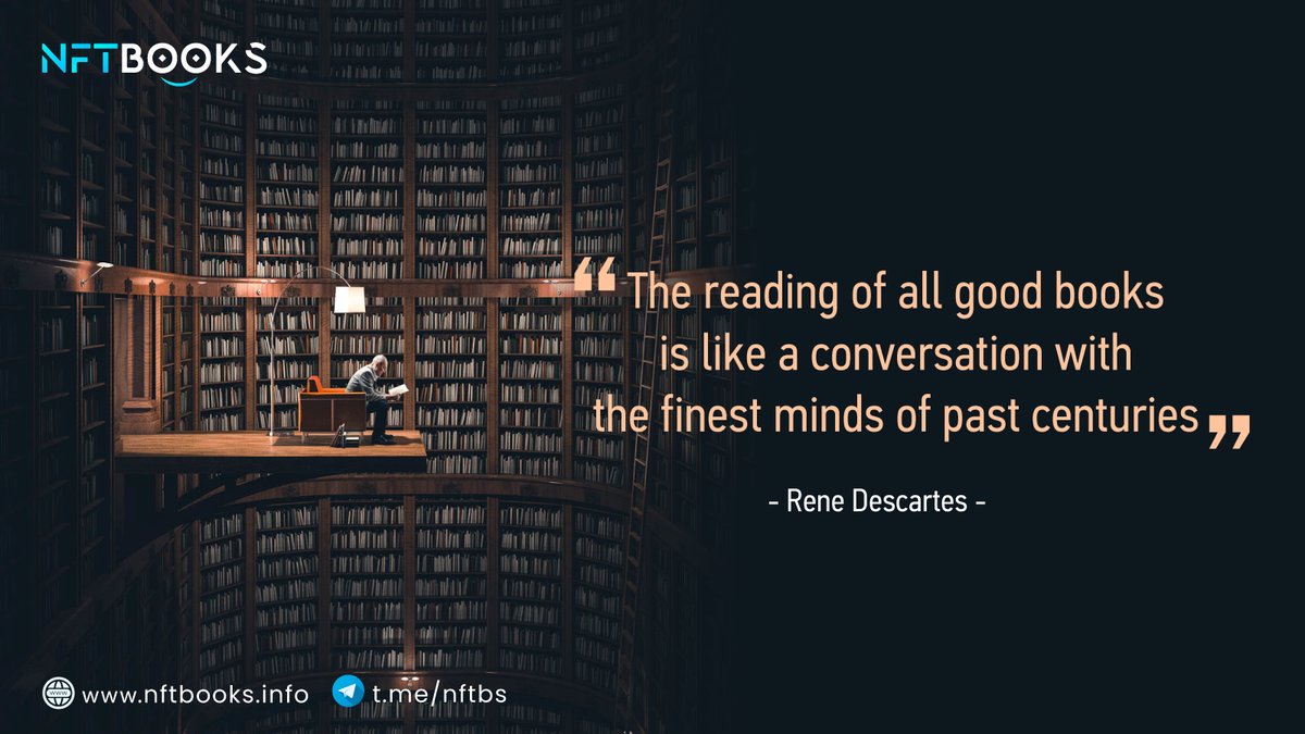 nftbstoken's tweet photo. "The reading of all good books is like a conversation with the finest minds of the past centuries " and reading books cheaply can help us read them without much worry.

#WeAreRealBookers #PublishEcosystem #NFTBooks #BookSwarmArmy $NFTBS https://t.co/nL41b8MUqH