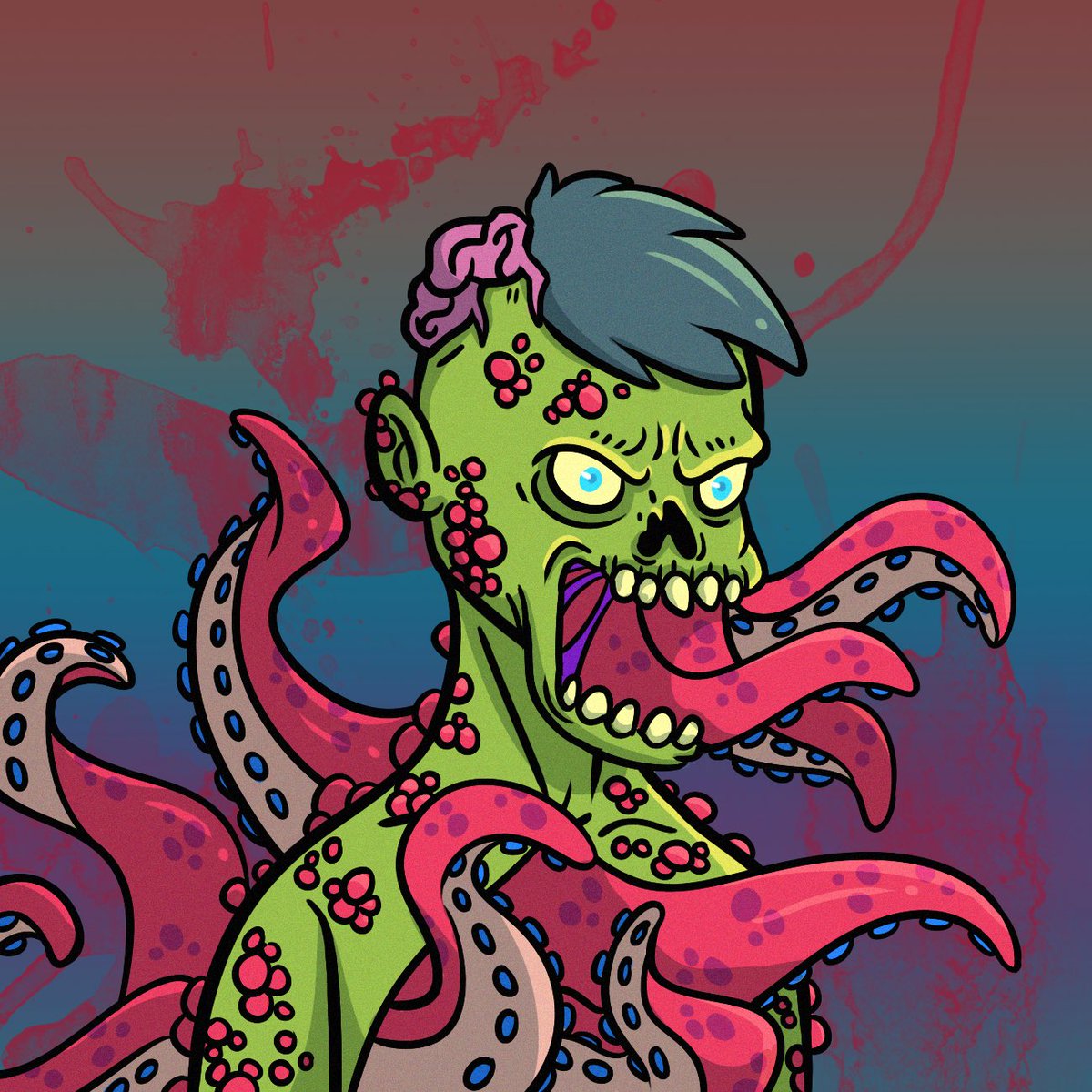 Introducing of our ten special 1/1s in the collection. Not sure what we should call this zombie, he’s just a whole lot of crazy 🦑🤪