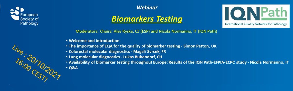 European Society of Pathology (ESP) (@esp_pathology) on Twitter photo <a href="/ESP_Pathology/">European Society of Pathology (ESP)</a> and <a href="/iqnpath/">IQNPath ASBL</a> are proud to announce a webinar "Biomarkers Testing". The webinar is scheduled for 20 October at 16:00 CEST. To register: zoom.us/webinar/regist…
<a href="/EspTrainee/">ESP Trainee Subcommittee 💙🔬</a> #pathology <a href="/ESP_Pathology/">European Society of Pathology (ESP)</a> and <a href="/iqnpath/">IQNPath ASBL</a> are proud to announce a webinar "Biomarkers Testing". The webinar is scheduled for 20 October at 16:00 CEST. To register: zoom.us/webinar/regist…
<a href="/EspTrainee/">ESP Trainee Subcommittee 💙🔬</a> #pathology