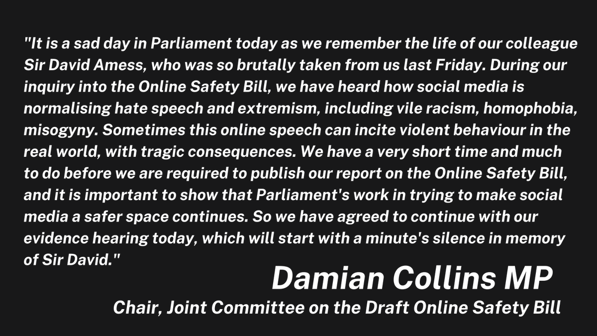 A statement from our Chair <a href="/DamianCollins/">Damian Collins</a>. Rest in peace Sir David Amess.