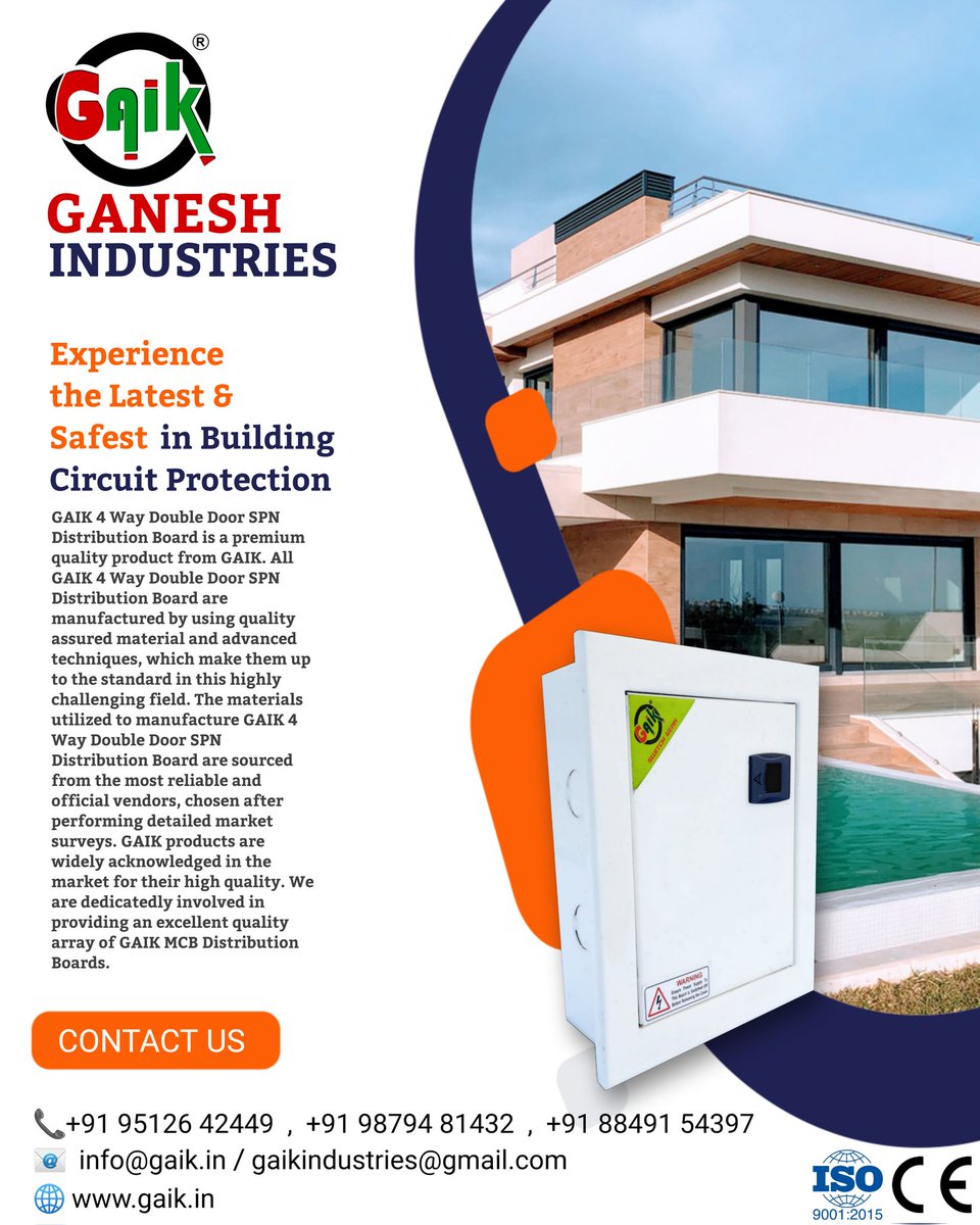 GaneshIndustri3's tweet image. 04 Way Double Door GAIK SPN Distribution Board 
gaik.in 
#switchgear #distributionboard #DBbox #mcbbox #MCB #electric #Switch #contractions #buildings #fusebox