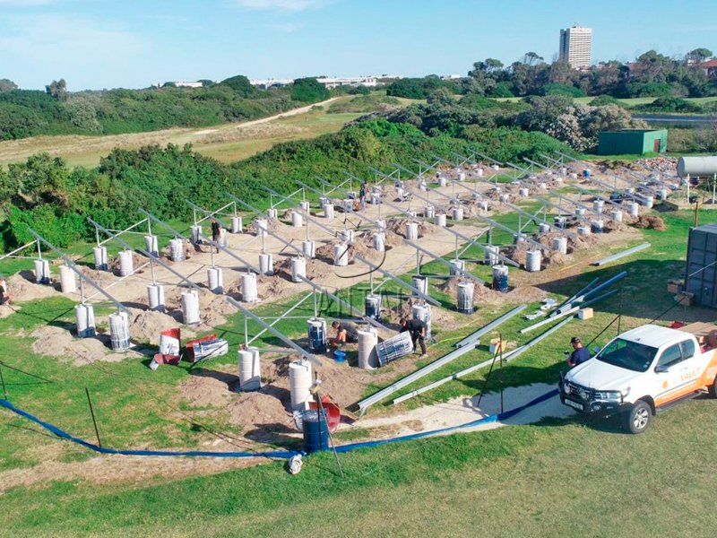 Antaisolar's tweet image. Wonderful on-site shots about solar plant located at golf course in South Africa! The system utilized aluminum solar structure from Antaisolar, and the special concrete foundation was shaped by gasoline tanks. ▸lnkd.in/grQW2dRV
 #Groundsolar #Solarenergy #Tailoredsolution