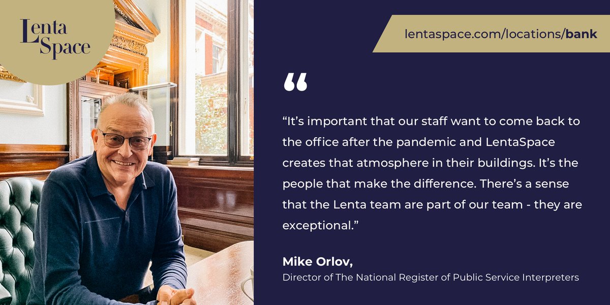 LentaSpace's tweet photo. Creating an #office environment that encourages your #team to return to the office regularly is key for every organization. For Mike Orlov, Director of The National Register of Public Service Interpreters, it’s the team at #LentaSpace #TokenHouse that make the difference. 😊 https://t.co/hjwSIQtu0V