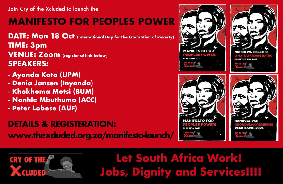 We have written the Peoples Manifesto to offer a new vision for local government &amp; for the fundamental transformation of our society. It calls for democratic and people-controlled municipalities that deliver services to all.

Be part of a historic moment: thexcluded.org.za/manifesto-laun…