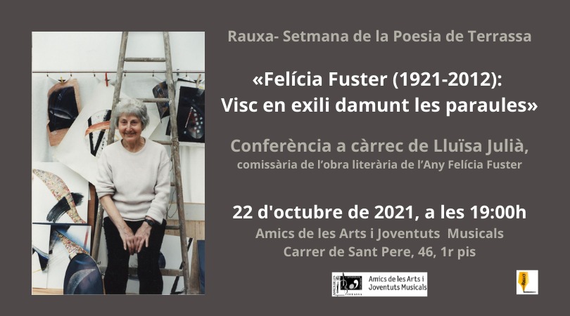 El divendres que ve, dia 22, a les 19h., tenim la gran especialista <a href="/LluisaJulia/">Lluïsa Julià</a> per parlar-nos de <a href="/FeliciaFuster/">Felícia Fuster</a> #felíciafuster <a href="/AnyFFuster/">Any Felícia Fuster</a> <a href="/FusterFelicia/">Fundació Felícia Fuster</a>, als <a href="/aa_jjmm/">AmicsdelesArts_JM</a>