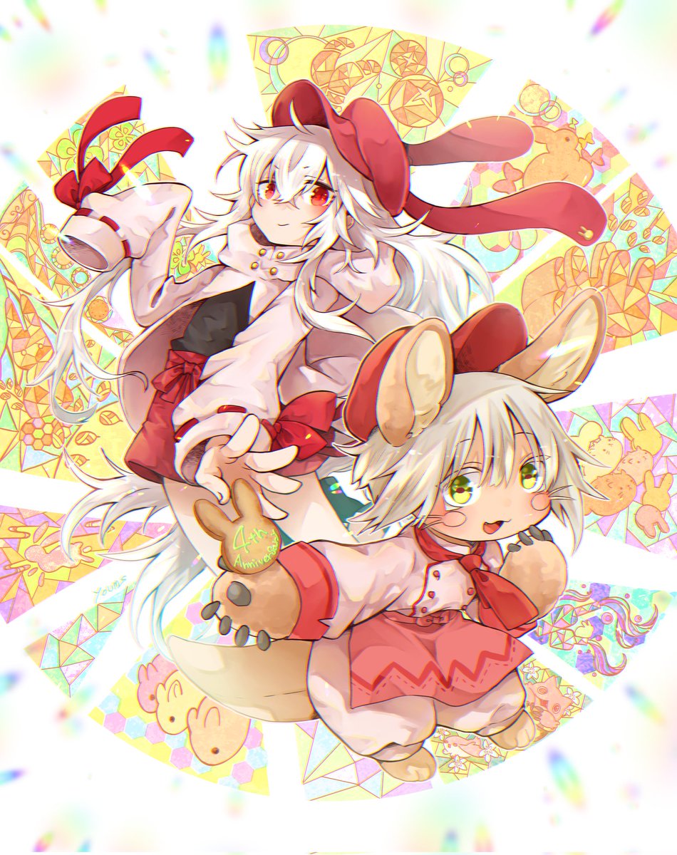 nanachi (made in abyss) long hair red eyes white hair animal ears smile hat whiskers  illustration images