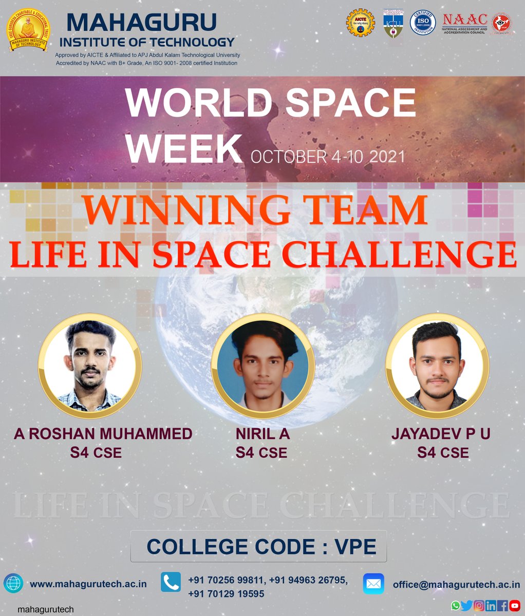 mahaguru_tech's tweet image. 𝐌𝐈𝐓 𝐜𝐨𝐧𝐠𝐫𝐚𝐭𝐮𝐥𝐚𝐭𝐞𝐬 𝐭𝐡𝐞 𝐰𝐢𝐧𝐧𝐢𝐧𝐠 𝐓𝐞𝐚𝐦 𝐟𝐨𝐫 𝐋𝐢𝐟𝐞 𝐢𝐧 𝐒𝐩𝐚𝐜𝐞 𝐂𝐡𝐚𝐥𝐥𝐞𝐧𝐠𝐞 𝐜𝐨𝐧𝐝𝐮𝐜𝐭𝐞𝐝 𝐚𝐬 𝐩𝐚𝐫𝐭 𝐨𝐟 𝐖𝐨𝐫𝐥𝐝 𝐬𝐩𝐚𝐜𝐞 𝐰𝐞𝐞𝐤 𝐜𝐞𝐥𝐞𝐛𝐫𝐚𝐭𝐢𝐨𝐧𝐬 𝟐𝟎𝟐𝟏
  #lifeinspace #WorldSpaceWeek #worldspaceweek2021