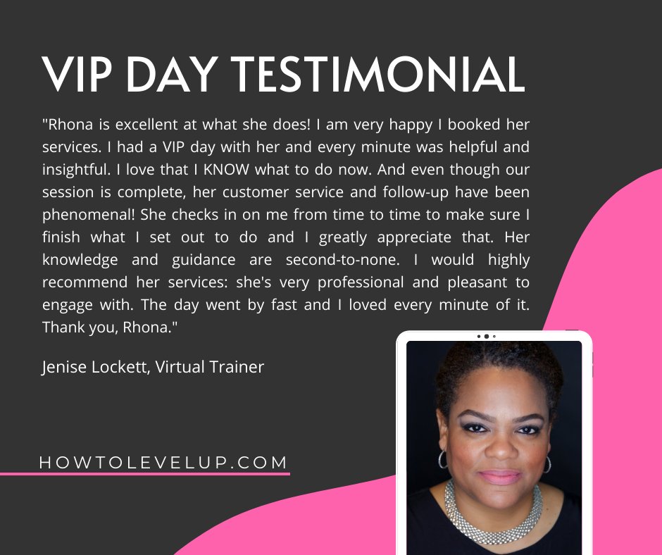 How2LvLUp's tweet photo. I LOVE my clients! 🤎
Before our VIP Day Jenise was struggling with what to say on video. By the end of the day she was clear on WHAT to say, HOW to say it, HOW to film &amp; edit. &amp; now she has a VIDEO STRATEGY! 💥 All in 4 hours.
Apply at: https://t.co/ORZwuHjuuQ
#BlackTechTwitter https://t.co/j6eG7DqzWd