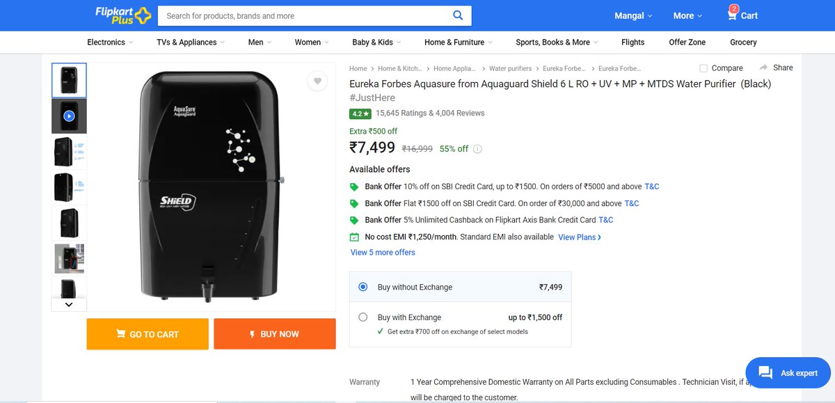 singhmangal's tweet photo. Big billion days offer Order id OD223011974072341000 dispatched and reached the destination on 7th October. The booking amount was 4989Rs and now they suddenly canceled the order and are telling to pay 7499Rs now. Cheat.
@Flipkart
 
@EurekaForbes 
 
@jagograhakjago
 
@consaff https://t.co/1fqosLTKsy