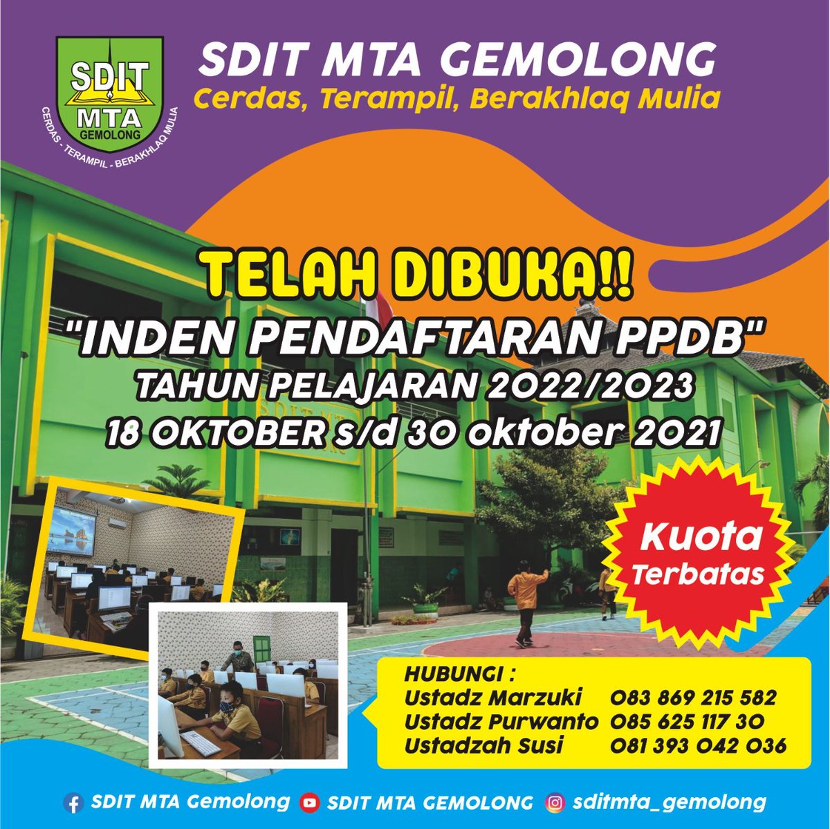 ⭐⭐⭐⭐⭐⭐
Assalamu'alaikum Wr.Wb

Alhamdulillah telah dibuka *Inden Pendaftaran PPDB* SDIT MTA Gemolong tahun pelajaran 2022/2023.

Daftarkan segera putra/putri Bapak/Ibu, karena *kuota terbatas*

Ayo....jangan ragu bergabung bersama SDIT MTA Gemolong
<a href="/Gemolong/">Kota Gemolong</a> <a href="/infoGemolong/">info kota Gemolong</a>