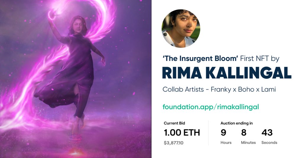 rimarajan's tweet photo. Launched my first NFT project 'The Insurgent Bloom' and the bid is on.! 🎊🎊

This becomes the first NFT project by a Malayalam actor 🤍

My team : @the_bohomonk @francis_kurien and @LAMI_MUSIC

https://t.co/pfxouJVCoT

 Kudos to @ThambiMelvin @ANadamel &amp; team @NFTMalayali https://t.co/K7HEBRIQzO