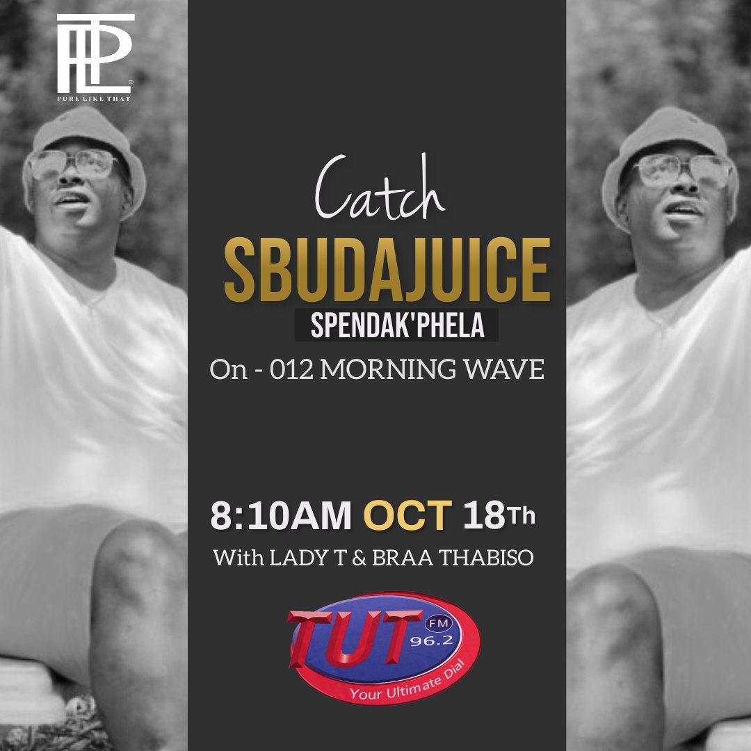 KwaitoKulcha_'s tweet photo. Catch your boy @SbudaJuice_SA Spenda K'phela, live on @TUTfm_962 , Frequency 96.2 this morning at 08:10. Isukile makwaitos!
Follow @KwaitoKulcha_
Follow @SbudaJuice_SA
#kwaitowillnever #welovekwaito #kwaitomusic #kwaitokulcha #sbudajuice https://t.co/gPf4V2sX84