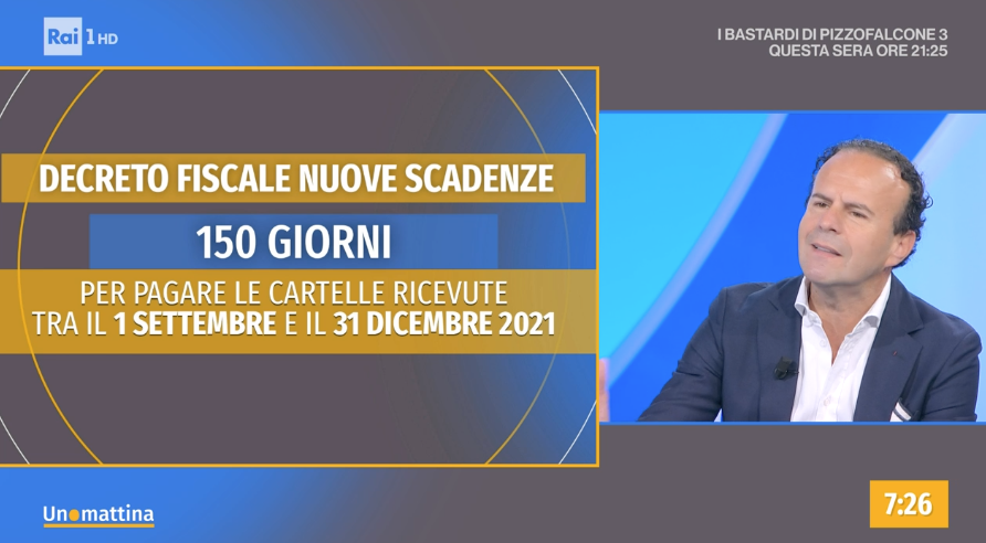 Unomattina's tweet photo. Nel decreto fiscale nuove scadenze per le cartelle notificate tra il 1 settembre e il 31 dicembre. Si può pagare entro 150 giorni. Con il commercialista @GianlucaTimpone #18ottobre https://t.co/lIXlmdjNlO