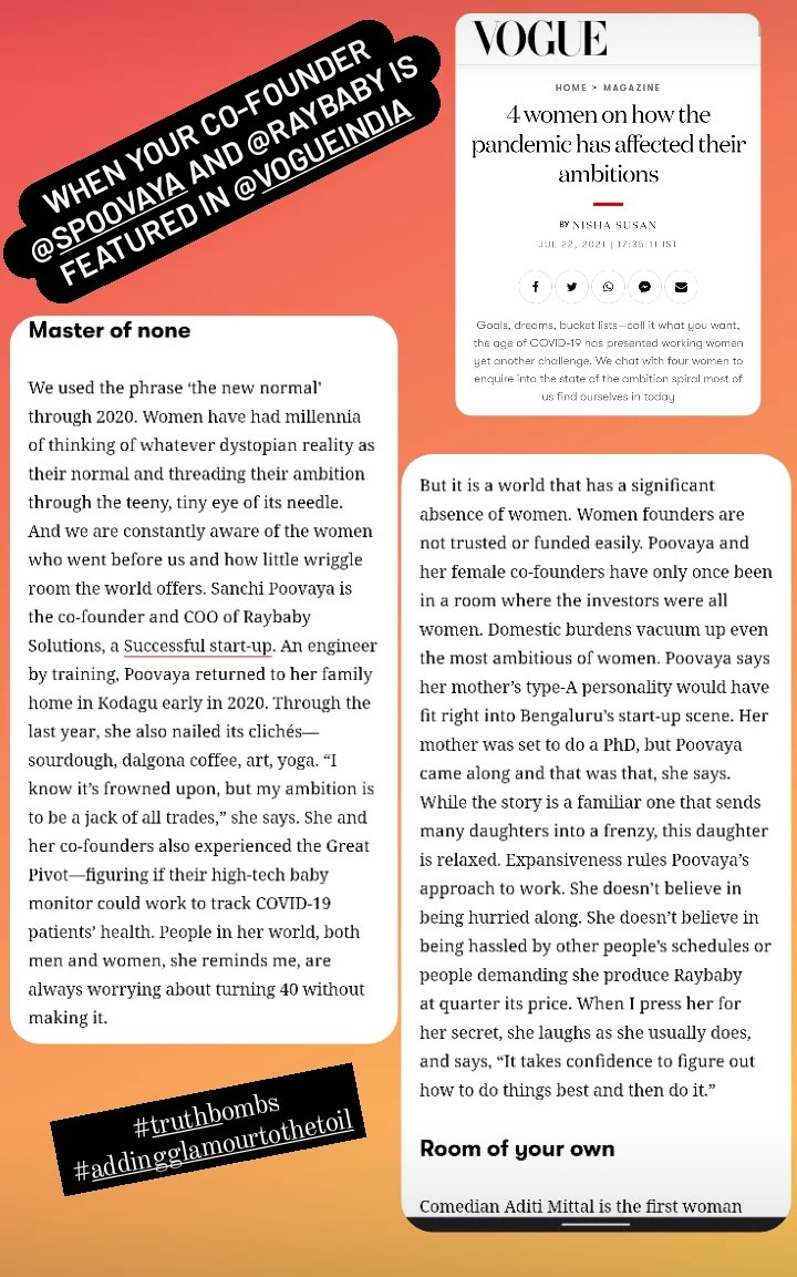 Some truthbombs from my co-founder @spoovaya about raybaby and the pandemic in <a href="/VOGUEIndia/">VOGUE India</a>