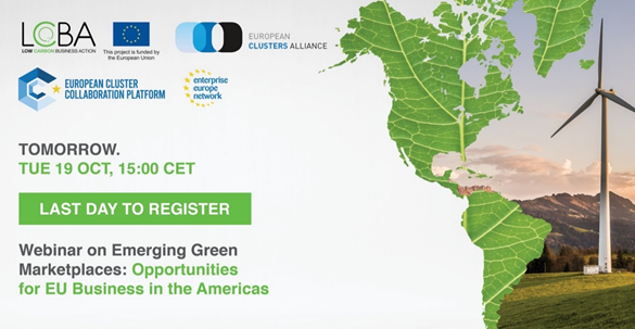 📢Are you interested in #green business opportunities in the Americas?  

This <a href="/EU_Lowcarbon/">Low Carbon Business Action</a> workshop is for you! 

Register today! ⏰👉bit.ly/2YuM09Y

#GreenEconomy #LCBA #Cleantech #EUGreenDeal
