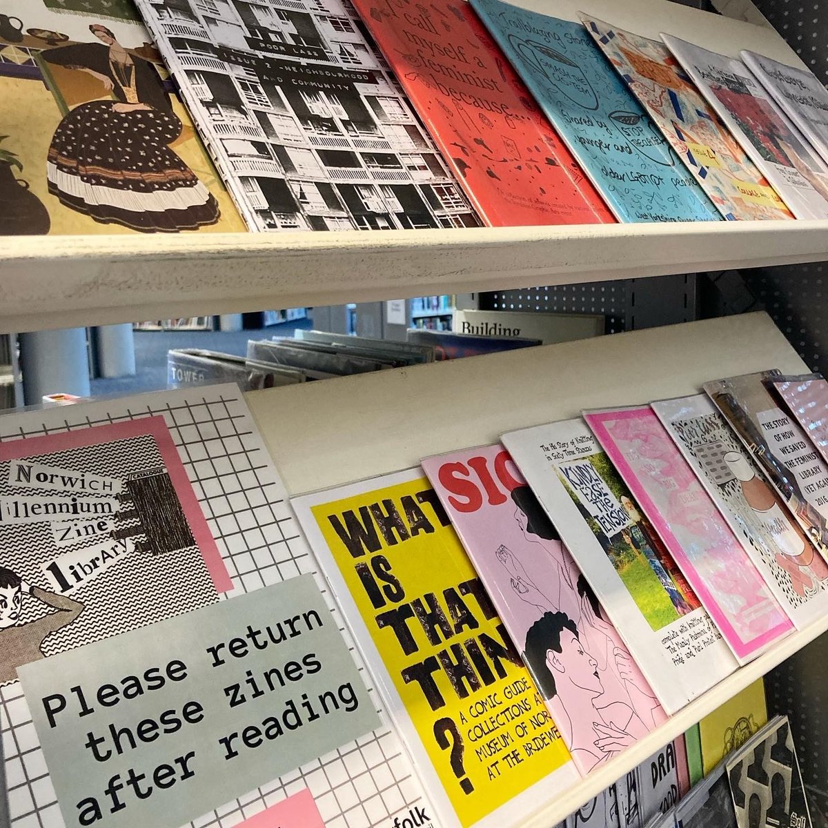 MillenniumLib's tweet image. ✨✂️ The Norwich Millennium #ZineLibrary is open! ✂️✨

Find it on the first floor, on the right at the top of the stairs. 

If you have a #zine you’d like to share please email rachel.ridealgh@norfolk.gov.uk. And let us know which #zines you’d like to see!