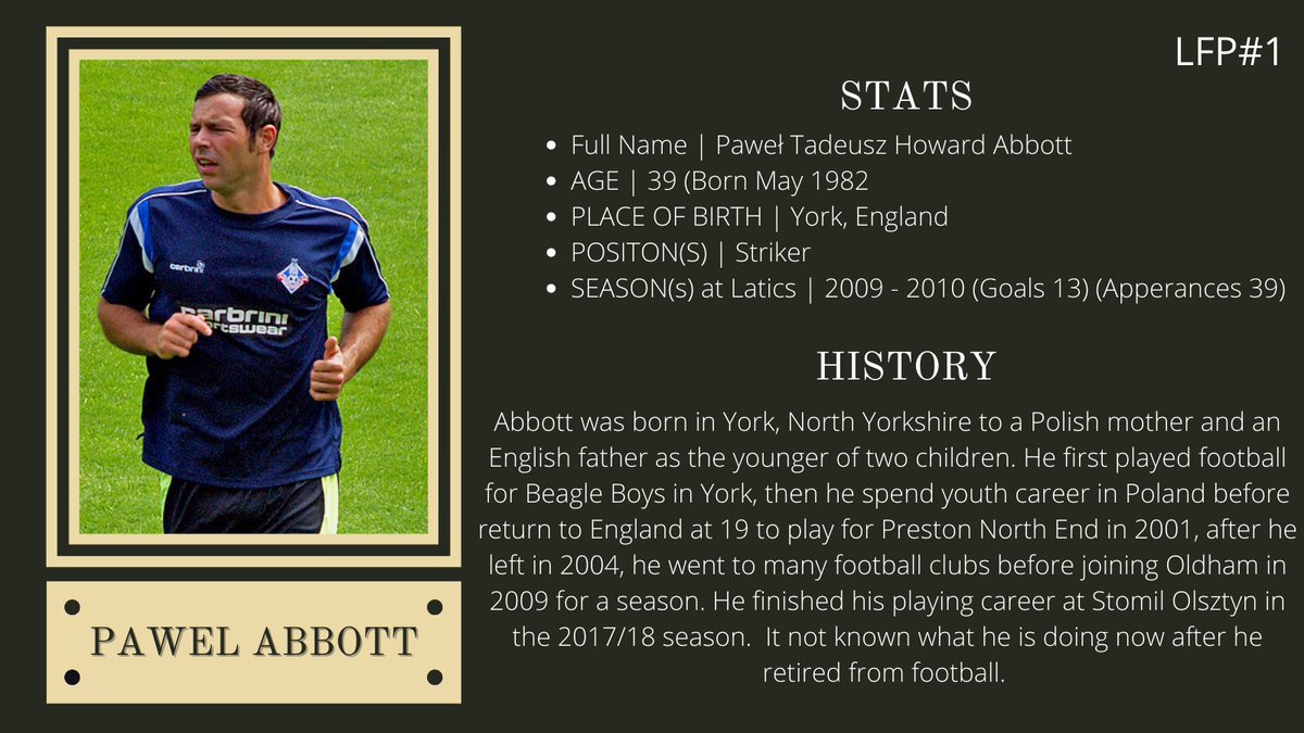 #LaticsFormerPlayers - #1 Pawel Abbott 
He just spent one season at Oldham Athletic before moving around the polish clubs, then retiring in 2018. 
Do you like the new format I have created for this series?
#OAFC #Formerplayers @OfficialOAFC