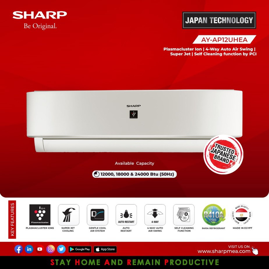 sharp_ce_mea's tweet photo. SHARP AY-AP12UHEA Air Conditioners Are Heat & Cool Models Equipped With Patented Plasmacluster Ion Technology Which Protects You From Airborne Bacteria, Suppresses Airborne Viruses And Breaks Down Airborne Mold & Other Contaminants.
#SharpBeOriginal #cooling #heating #Coolair https://t.co/IWwttK6lI4