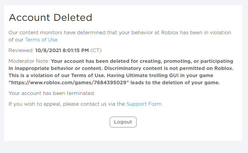bluecamelback4's tweet image. sooo my friend @CRIZTOP1 might have made this announcement already, but ROBLOX is being so STUPID, THIS WASN&apos;T EVEN A THING, i had that gui in my old game for 2 or 3 years and they just NOW NOTICE IT?! i even signed an appeal and they haven&apos;t fixed it, all my models are gone &amp;gt;:(