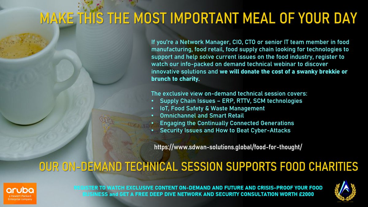 #ondemand Pre-register here: lnkd.in/dPsWi7gw #foodforthought tech solutions to common problems. <a href="/SdwanSolutions/">Sdwan Solutions</a> and <a href="/ArubaNetworks/">arubanetworks</a> - get solutions, support #charities, #FoodHeroes #itmanagers #itstrategy #itsolutions #sdwan #sase