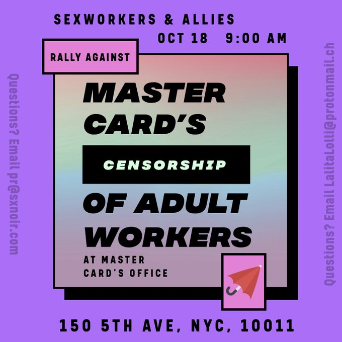 For @LalitaLolli and the MasterCard protest. All flyers have ALT text.  Dates and times:  October 18th<a class="tags" target="_blank" title="On Twitter" href="/?out=eyJ0eXAiOiJKV1QiLCJhbGciOiJIUzUxMiJ9.eyJpYXQiOjE3MjU1NTg1NjMsImlzcyI6InR3cG9ybnN0YXJzLmNvbSIsIm5iZiI6MTcyNTU1ODU2MywiZXhwIjoxNzU3MDk0NTYzLCJyZWRpcmVjdF91cmwiOiJodHRwczovL3R3aXR0ZXIuY29tL0xhbGl0YUxvbGxpIn0.kAAv4OEi7xMSTHJsxhmP-yCZ4xxdIjyzot8BgCfrDK32ScgdQaQL1KFrTR4WN9gW6JQz4PrwUHGatiKCqDPguQ">@LalitaLolli</a><a href="/tag/mastercardcensors"class="tags"><span>#mastercardcensors</span></a><a href="/tag/acceptancematters"class="tags"><span>#acceptancematters</span></a>