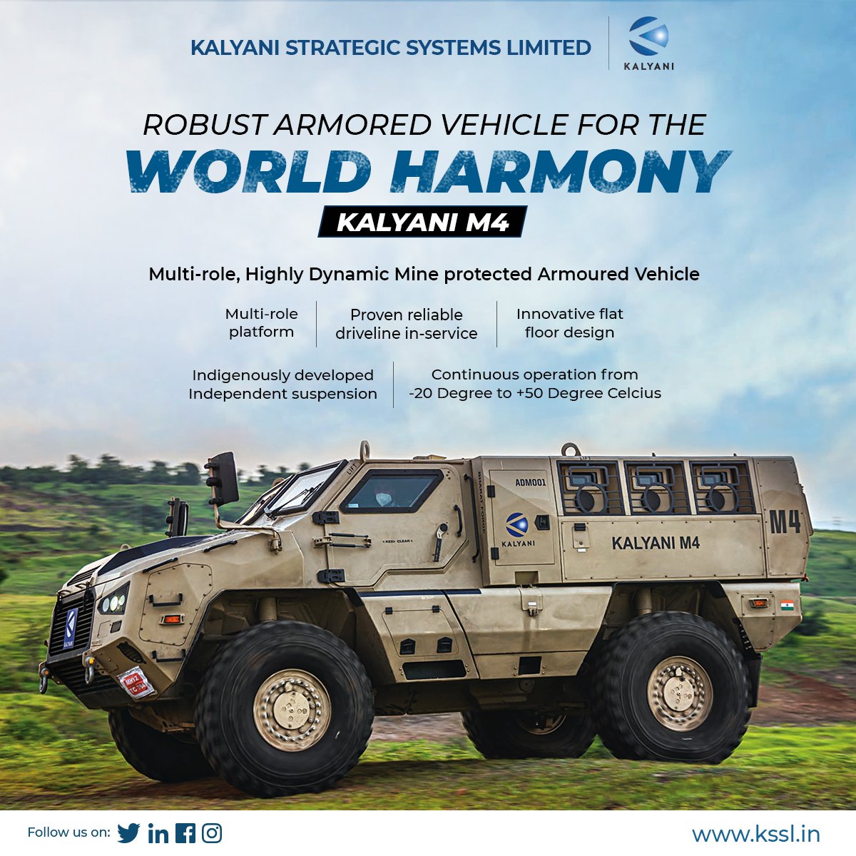 kssldefence's tweet image. KSSL is enabling the world to fight their battle and rise towards a promising tomorrow with Kalyani M4. Its salient features endow the armed forces with strength and agility.

 #defencecapability #IndianArmy #StrongAndCapable

#WeAreKSSL #WeAreBharatForge