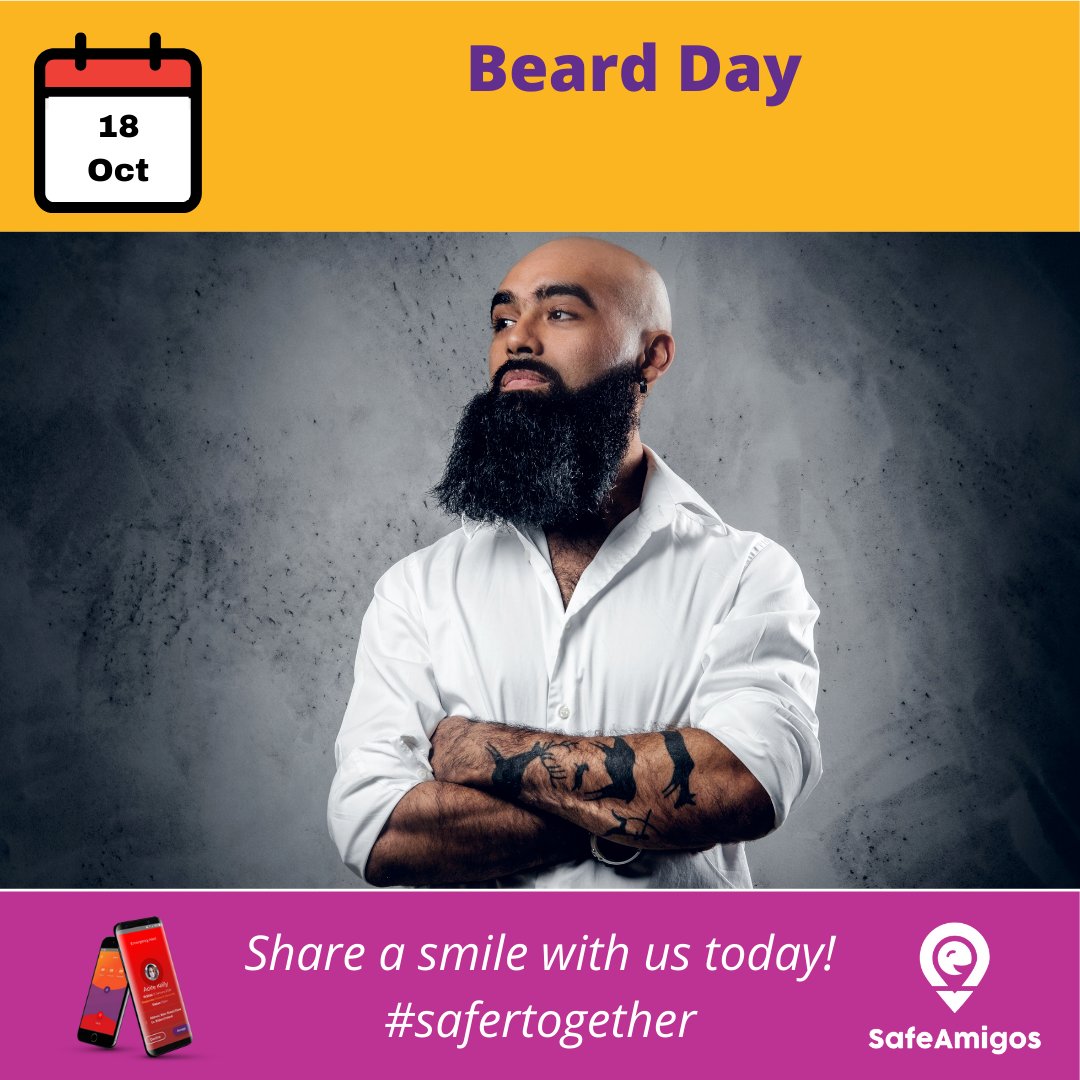 safeamigos's tweet photo. Oct 18 - Our favourite fun holiday is:

Beard Day
.
.
.
#safertogether #safeamigos
#beardday https://t.co/4WDF4XBivc