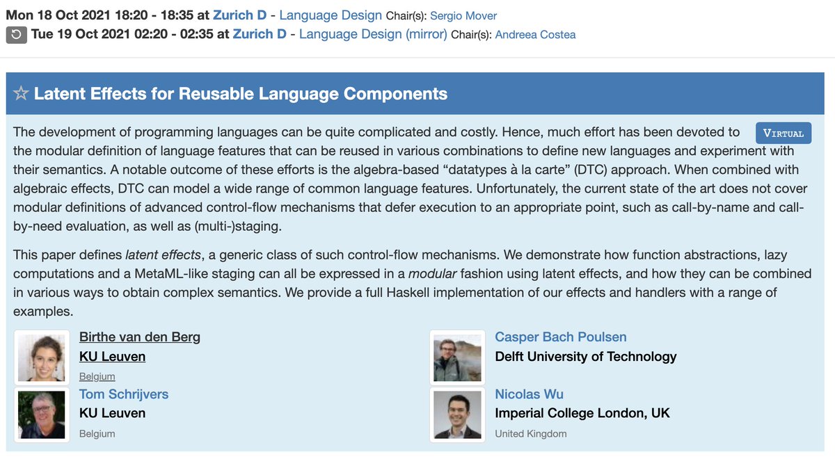 Join APLAS 2021 later today to see Birthe present our paper on Latent Effects. arxiv.org/abs/2108.11155