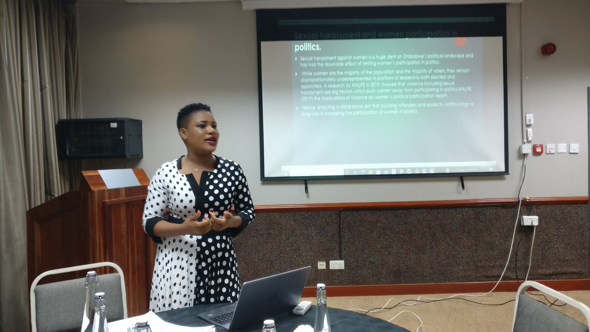 WalpeAcademy's tweet photo. @WalpeAcademy director @StarDewah presenting on how Sexual Harassment against women inhibits their full participation in leadership & decision making processes!!!
#SexualHarassmentBillNow @OxfaminZim @MtutuReg @ParliamentZim https://t.co/PTMY2odFTa
