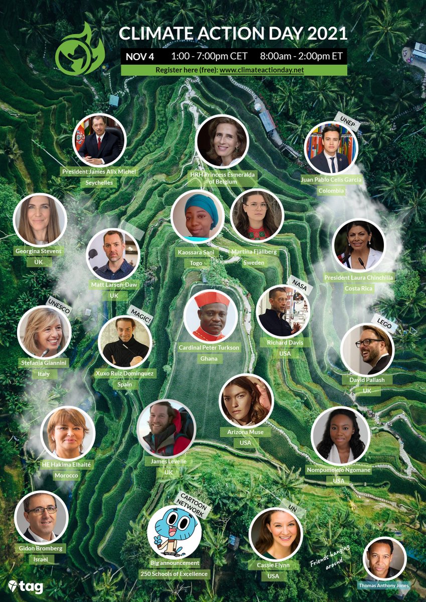 koentimmers's tweet photo. Proudly sharing 2021 Climate Action Day speaker line-up. Save the date: NOV 4
Register free: https://t.co/o3TVJCJtUS

- President James Michel, Seychelles
- HRH Princess Esmeralda
- Youth activists Kaossara &amp; Martina
- WWF, NASA, UN Environment Programme
- Georgina Stevens
- ... https://t.co/7n8vYUzTKD