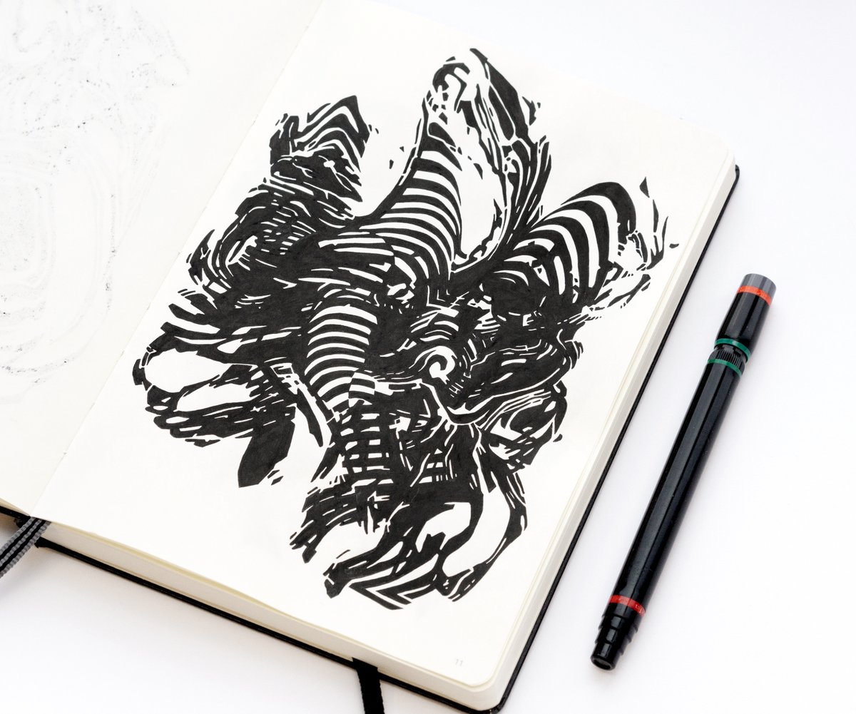 skurktur's tweet photo. Elleve - Ink in sketchbook.
·
#skurktur #illustration #inkart #penandink #inkonpaper #inkdrawing #blackandwhite #blackwork #abstractinkart #liquid #morphosis https://t.co/mWI2fTfKvN