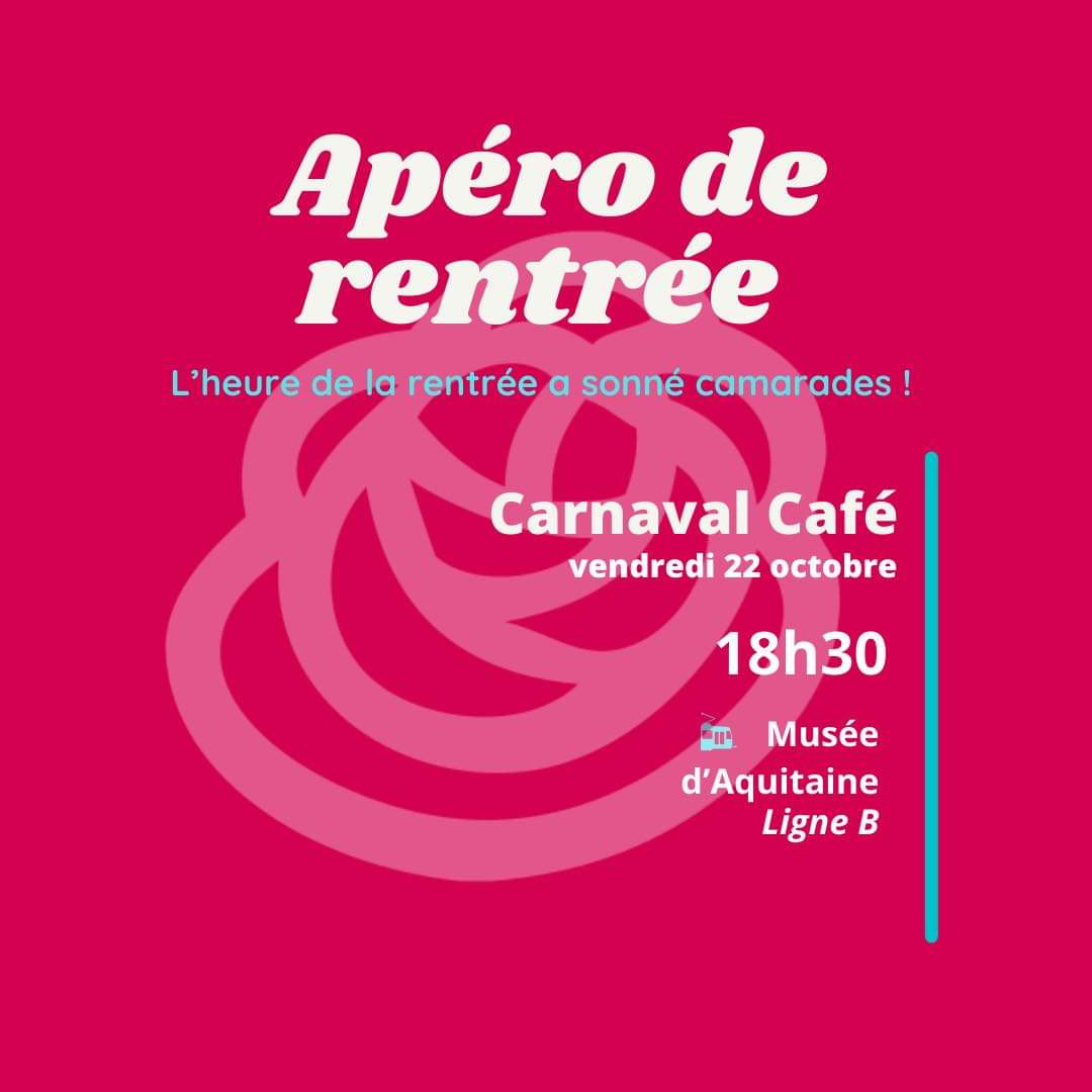 🔥Apéro de rentrée 🔥

Si comme nous, tu veux lutter contre les injustices et changer la politique pour changer la vie, en te formant, en débattant et en portant ensemble nos idées au pouvoir :

✊ Rejoins nous et engage toi !