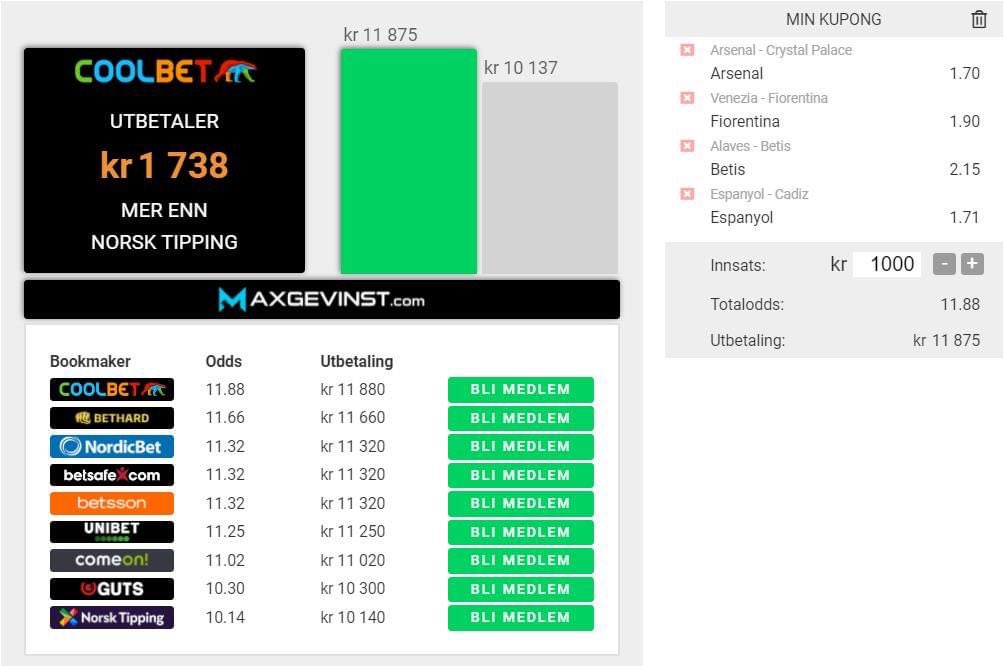 Ingen blåmandag her i gården 🥶
Mandagen byr på kamper fra England 🏴󠁧󠁢󠁥󠁮󠁧󠁿, Italia 🇮🇹 og Spania 🇪🇸

✅ Retweet 🔁
✅ Resultat Arsenal - Crystal Palace

To heldige mottar 1000kr #oddsbonus 💸 Husk SoMe-regler 🤝

#sjekkoddsen #2pl