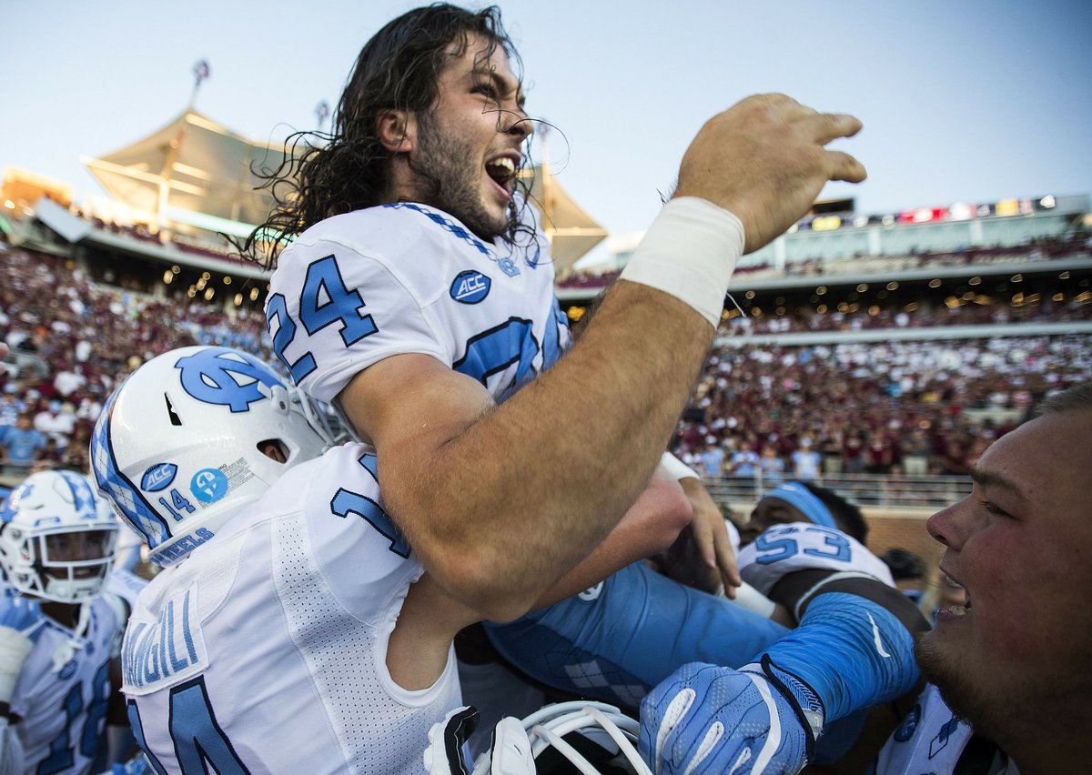 UNCFBfamily's tweet photo. Family coming home! Great to see former players, Dan Mastromatteo and Nick Weiler at practice today. #GDTBATH https://t.co/I29JavyZqL