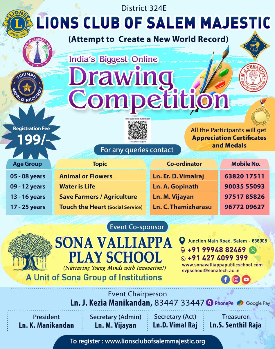 sona_vp_school's tweet photo. Sona Valliappa Play School jointly with Lions club of Salem Majestic attempt to create a new world record by organizing India's Biggest Online Drawing Competition. ( Grand Finale) at our Sona Campus on 14th Nov 21.

#playschool #lionsclub #onlinedrawing #drawingcompetition https://t.co/KErPtYoQ6O