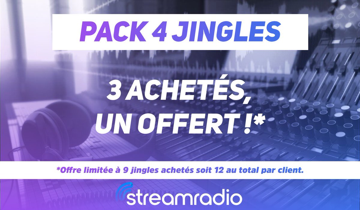 Profitez pendant tout le mois d’octobre d'un jingle offert pour trois jingles achetés* ! 🥳⚠️

C’est l’occasion rêvée de rajouter une touche de dynamisme à votre radio ✨
Rendez-vous ici pour en profiter ! 😊👇

clients.streamradio.fr/cart.php?a=add…