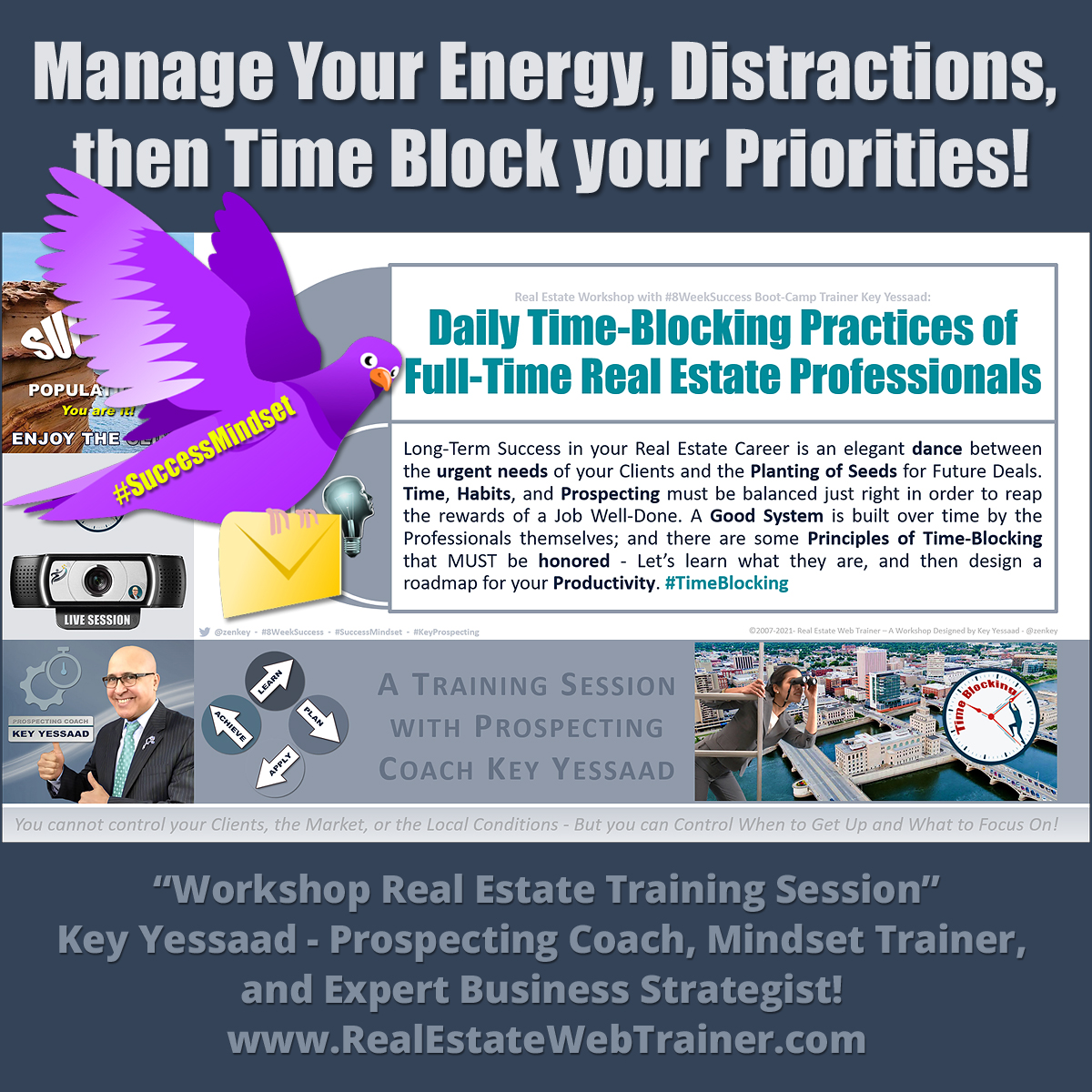 zenkey's tweet photo. Today I get to virtually visit live with one of our EXIT Brokers and their awesome agents; it is an important workshop on “Daily Time-Blocking Practices of Full-Time Real Estate Professionals.” #SuccessMindset #TimeBlocking #Planning #Prioritizing #Prospecting #KeyWorkshops https://t.co/51fIzCzQwz