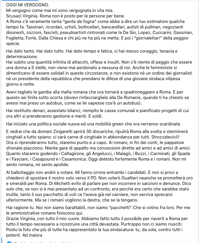 soniabetz1's tweet photo. Non so chi ha scritto questo post ma é da 👏👏👏👏👏👏👏 per grande Donna @virginiaraggi 💖 #Roma https://t.co/GJhYhKlh27