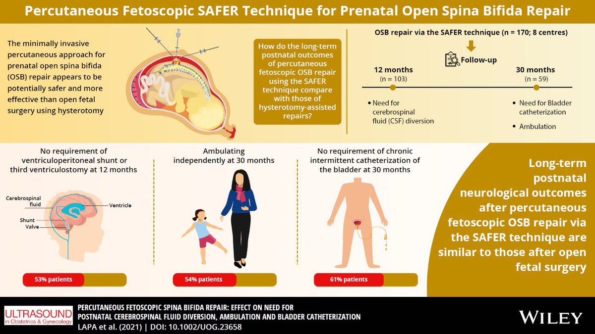 ramen_chmait's tweet photo. Neurological outcomes after percutaneous fetoscopic spina bifida repair are similar to those after open maternal fetal surgical repair.
Lapa et al. UOG. 2021. 
@LapaDenise https://t.co/ITqc31YH38