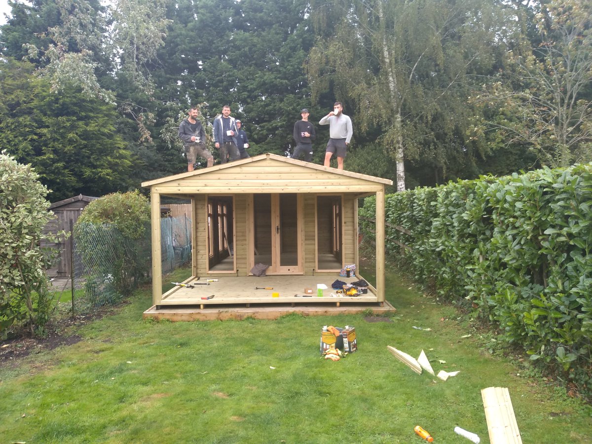 Our new Deepdale Summerhouse, it's a sturdy beast. Just look how strong the roofs are😲Teabreak time! 
All our buildings are made from heavy duty PT timber, strong enough for 5 men to stand on👍  <a href="/eddiehallWSM/">Eddie Hall - The Beast</a> Beast on a beast? More than one Beast!
#worcestershirehour #teambeast
