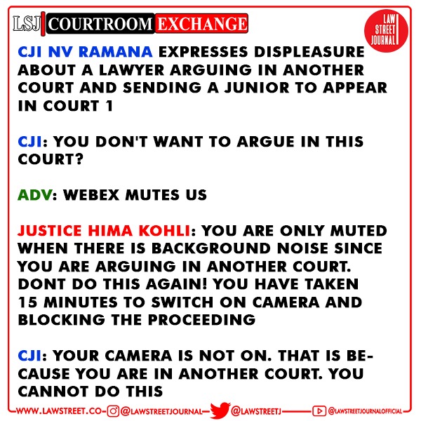 LawstreetJ's tweet photo. Courtroom Exchange !. @LawstreetJ #LSJCourtroomExchange #CourtroomExchange #SeniorLawyers #JusticeHimaKohli #Courtroom #LawGraduates #LawStudents #LegalInterns #SupremeCourtofIndia #LegalStudents #CJINVRamana #nvramana #Webex #VC #VideoConference #VCHearing https://t.co/BEURDCT0iR