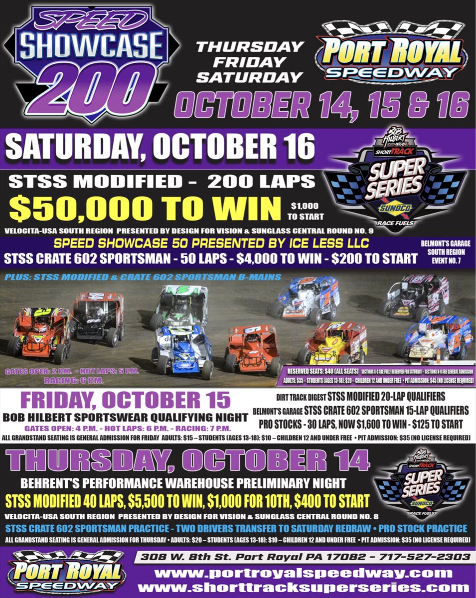 Short Track Super Series (@shorttrackss) on Twitter photo π° The <a href="/BobHilbertSW/">Bob Hilbert Sportswe</a> Short Track Super Series (STSS) Fueled By <a href="/SunocoRacing/">Sunoco</a> returns to the βSpeed Palaceβ <a href="/PortRoyalSpdway/">Port Royal Speedway #SpeedPalace</a> Thurs.-Sat. Oct. 14-16 for the second running of the βSpeed Showcase 200.β π° The <a href="/BobHilbertSW/">Bob Hilbert Sportswe</a> Short Track Super Series (STSS) Fueled By <a href="/SunocoRacing/">Sunoco</a> returns to the βSpeed Palaceβ <a href="/PortRoyalSpdway/">Port Royal Speedway #SpeedPalace</a> Thurs.-Sat. Oct. 14-16 for the second running of the βSpeed Showcase 200.β