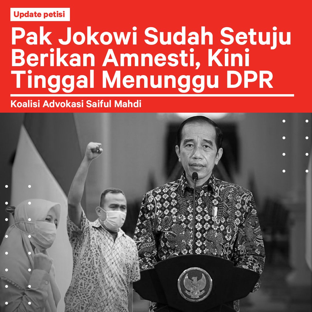 ChangeOrg_ID's tweet photo. Masih inget Pak Saiful Mahdi? Dosen yang dipenjara karena mengkritik proses penerimaan CPNS di kampusnya sendiri.⁠
⁠
Akhirnya, setelah 2 tahun berjuang, Presiden @jokowi setuju untuk berikan amnesti agar Saiful Mahdi bebas dari jerat UU ITE.
⁠
#AmnestiSaifulMahdi #Changeorg_ID https://t.co/6VbnnZpfhj