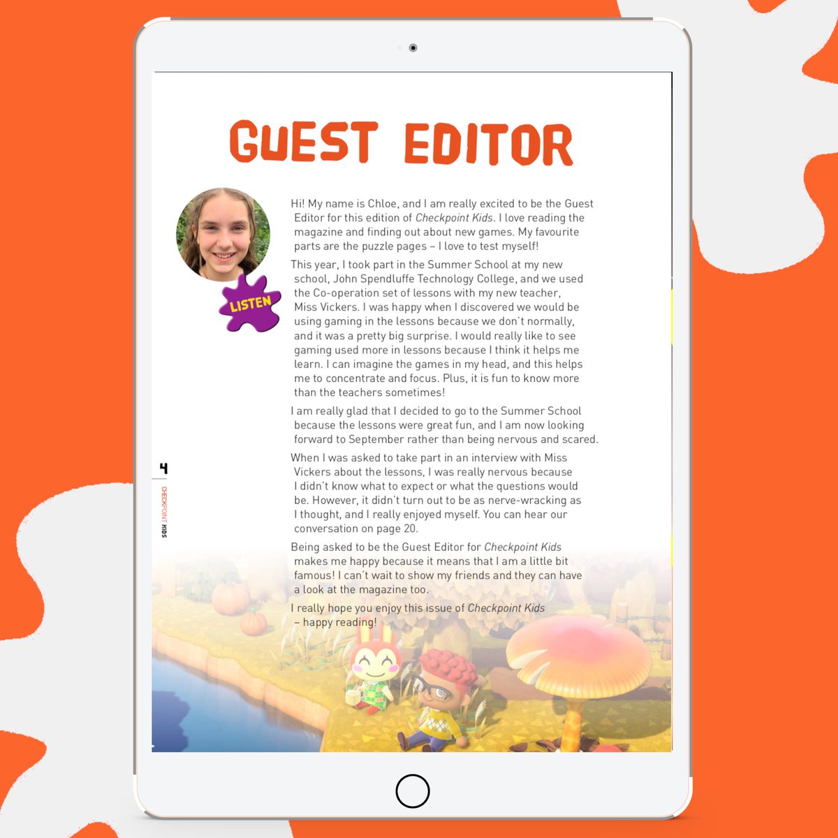 CheckpointKids's tweet photo. Meet Chloe, the brilliant Guest Editor of the latest #CheckpointKids magazine. Chloe writes about the #CheckpointLearning lesson plans and how she loves discovering new games 👏🏼 

Have a read of the COPERATION issue to find out more. https://t.co/pwY1wJwI9Z