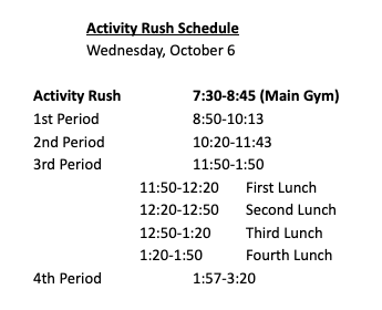 Schedule for Wednesday. See you in pink in Main Gym 7:30-8:45!
