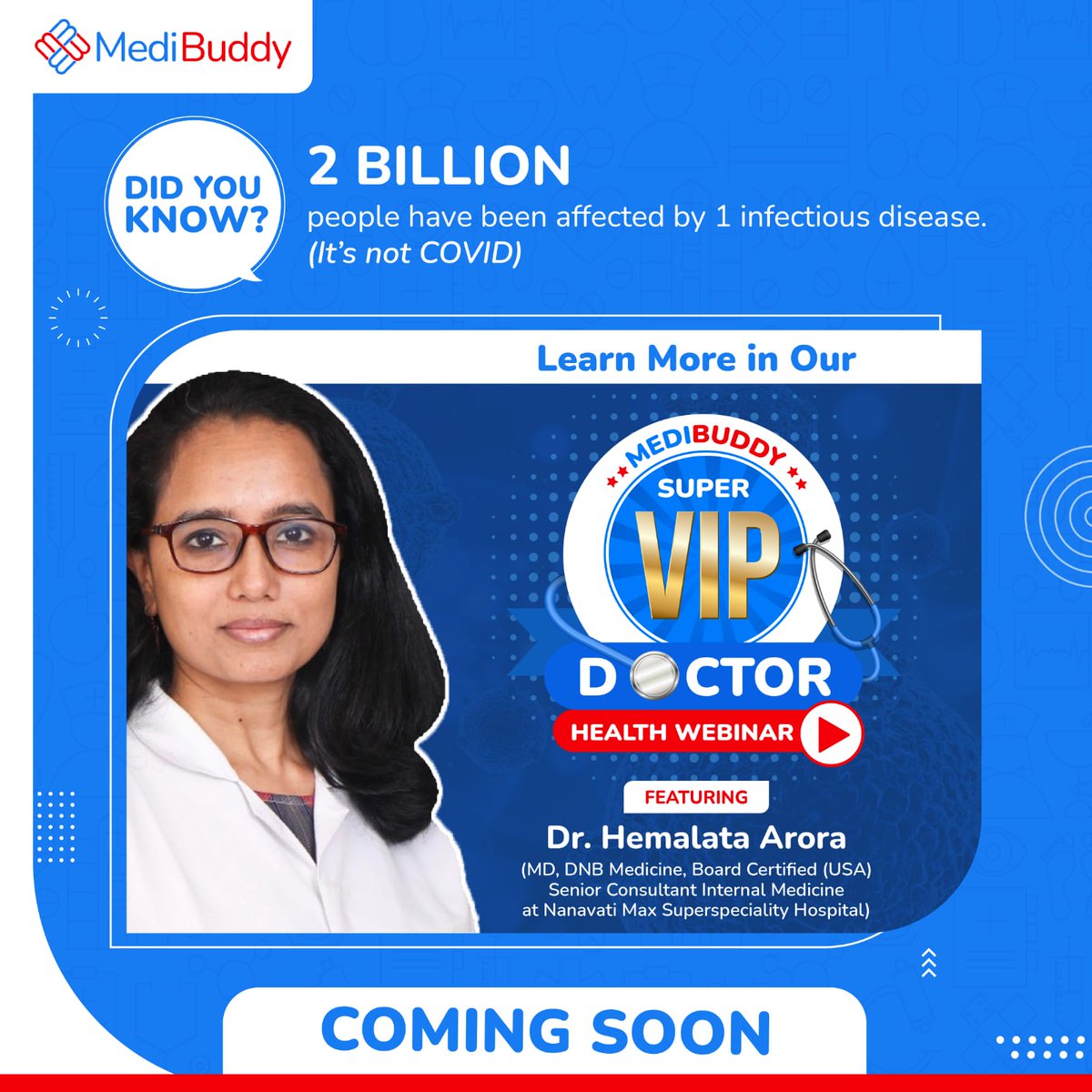 MediBuddyapp's tweet photo. The best way to stay safe is to be aware. We’ll help you stay aware of how infectious diseases spread and what you can do to keep you and your loved ones healthy and safe.
#VIPWebinar #Webinar #MediBuddy #infectiousdiseases https://t.co/Y0zo9ubg7p