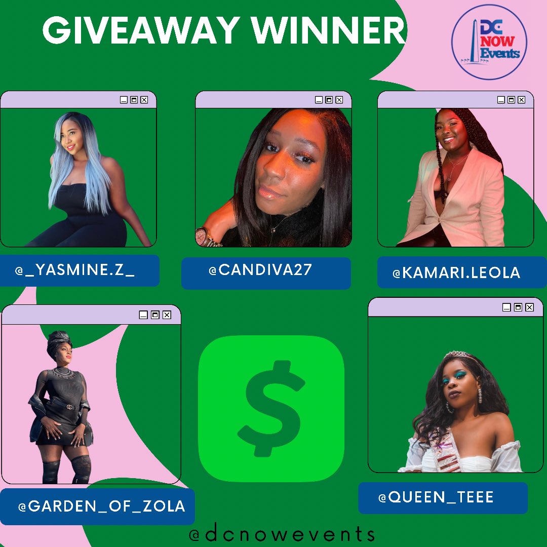 DCNowEvents's tweet photo. CashApp Winners! Congratulations to our Giveaway contestant from our #DCNowEvents community appreciation giveaway yesterday!

Thank you to everyone who participated.
 
To Stay up to date on future giveaway prizes register below!
https://t.co/5Acm66423R https://t.co/J8fEkP2Ffd