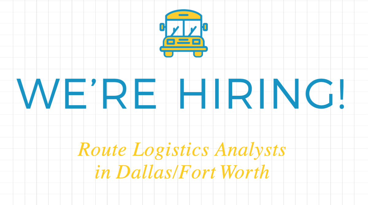 SchBusLogistics's tweet image. We have two Route Logistics Analyst positions open in the Dallas/Fort Worth area. Learn more about the roles and apply to become part of the team here: bit.ly/2YvVkKt #schoolbusrouting #schooltransportation #dallasjobs #fortworthjobs