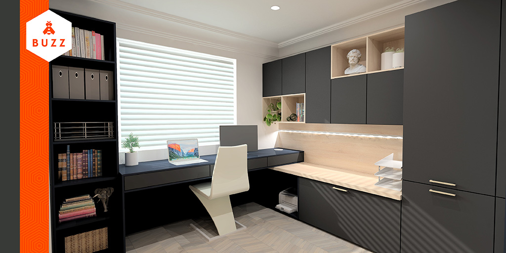 Home Office Goals 🤩 We love the contrast between the dark units and lighter woodgrain worktops in this Home Hive office 😍 what do you think?
Find out more: ow.ly/lCek50Gm29t
#workfromhome #officedesign #interiors #inspiration